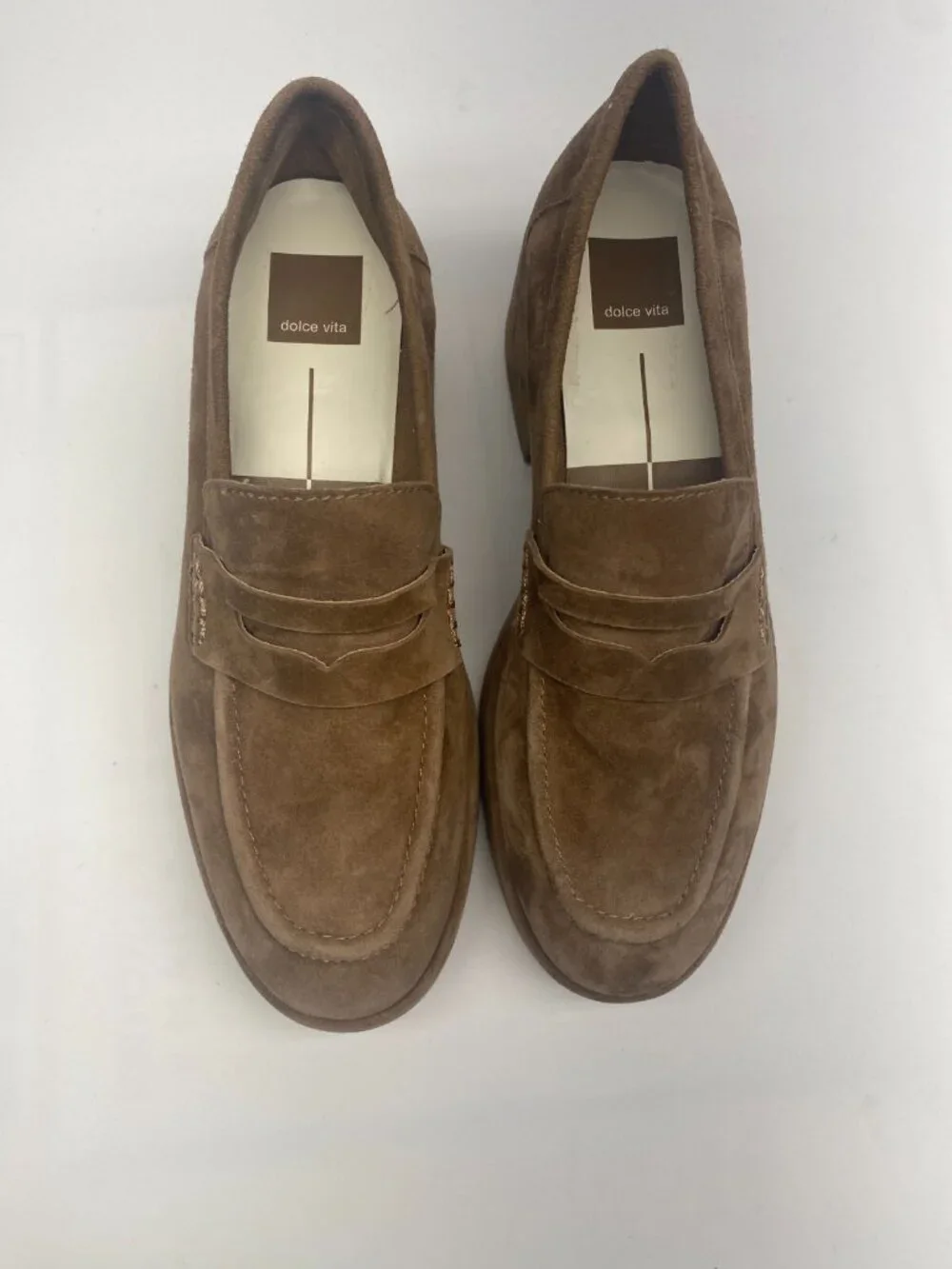 Dolce Vita Womens Yanni Chestnut Suede Platform Penny Loafer Sz 8.5